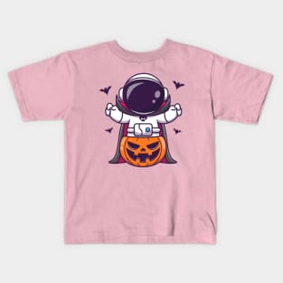 Cute Astronaut Dracula With Pumpkin Halloween Cartoon Kids T-Shirt